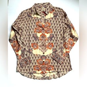 Anthropologie Raga Boho V Neck Long Sleeve Button Up Shirt Size Medium NWT